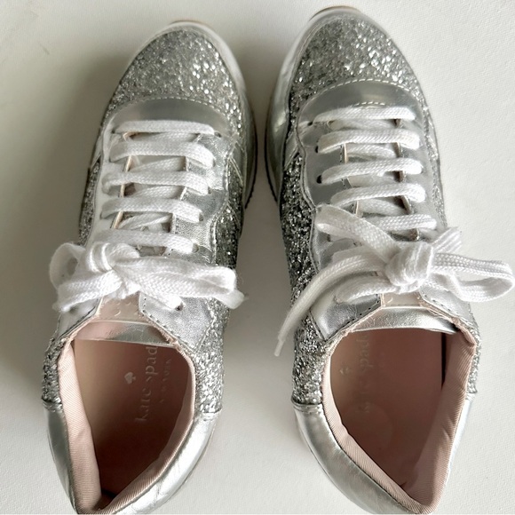 Kate Spade Felicia Glitter Sneakers Womens 5 Silver Leather - Picture 12 of 16